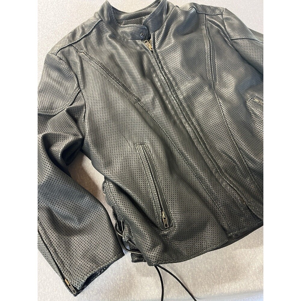 KERR MOTORCYCLE JACKET Biker MENS BLACK LEATHER SZ 52 Breathable Zip USA Lace Up